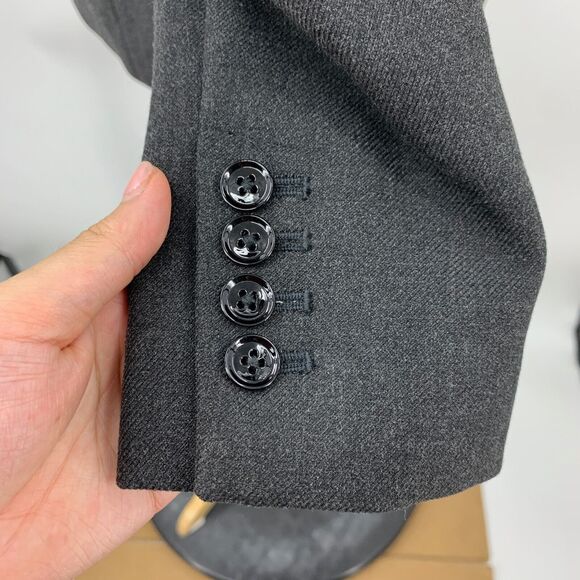 Banana Republic Blazer Womens 4 Gray Faux Leather Trim Pad Shoulders One Button - Picture 7 of 15